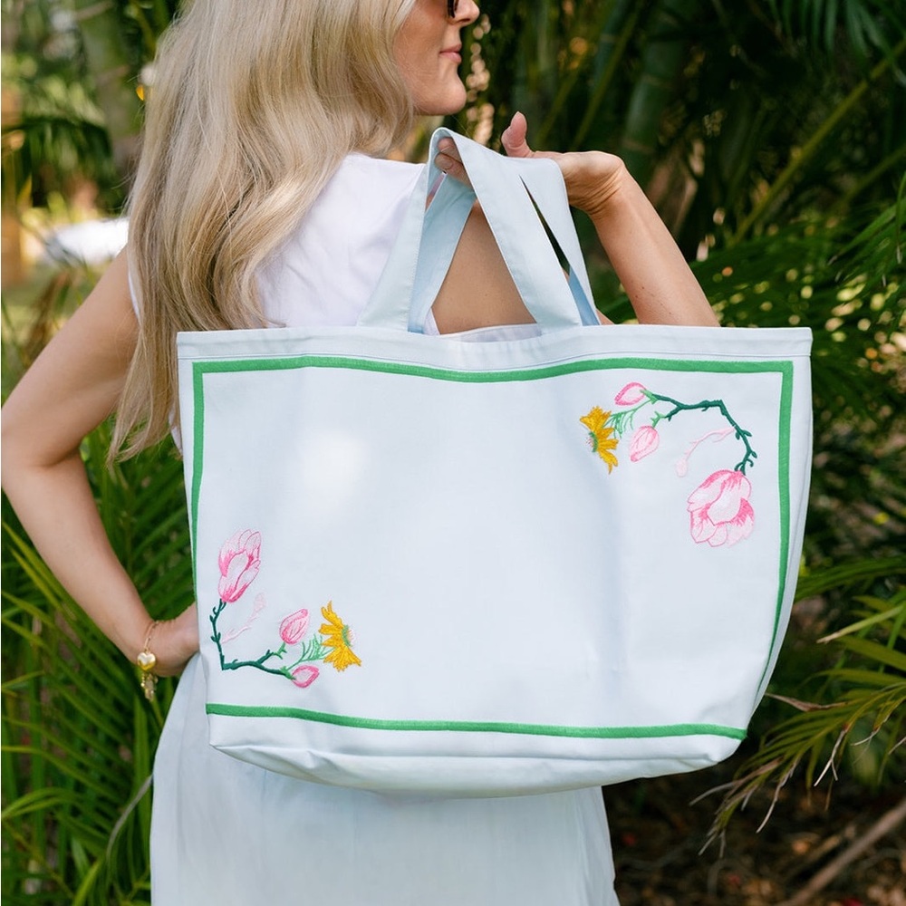 Fanm Mon Floral Embroidered White Tote Bag